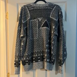 Method Vintage Navy Black Gray Geometric 3 Button Cardigan Grandpa XL